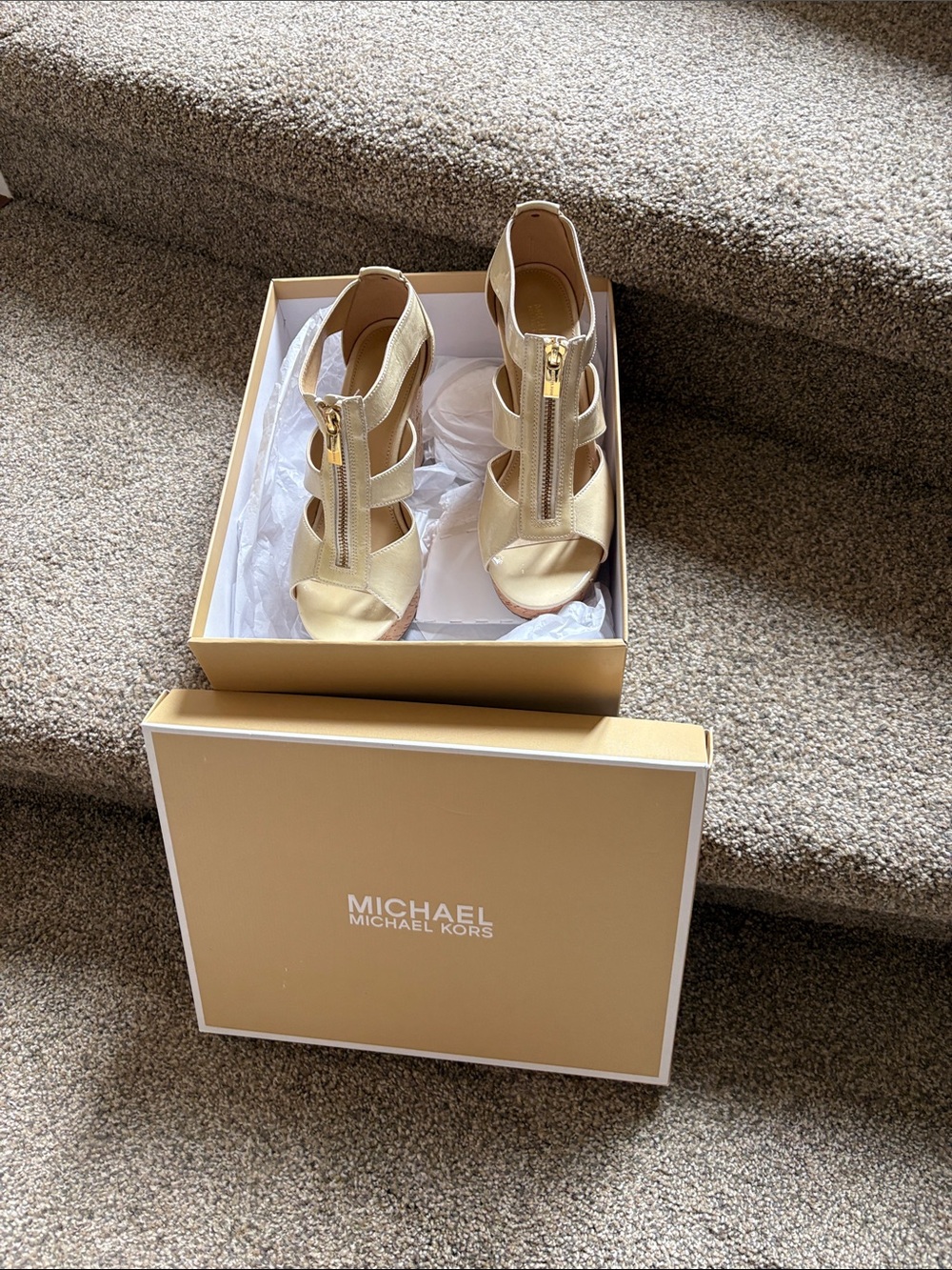 Michael Kors Gold Strappy Front-Zip High Heels